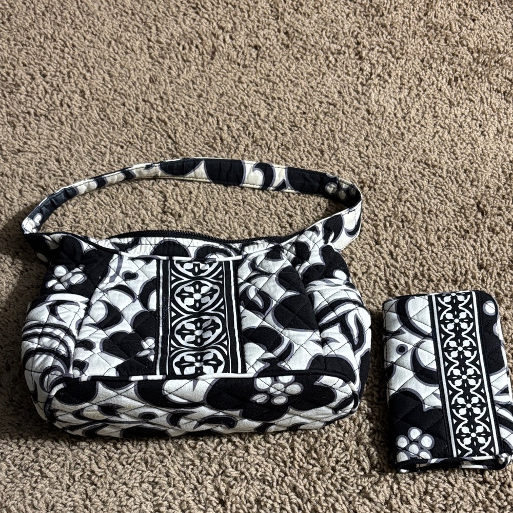Vera Bradley Black and White Floral Shoulder Bag